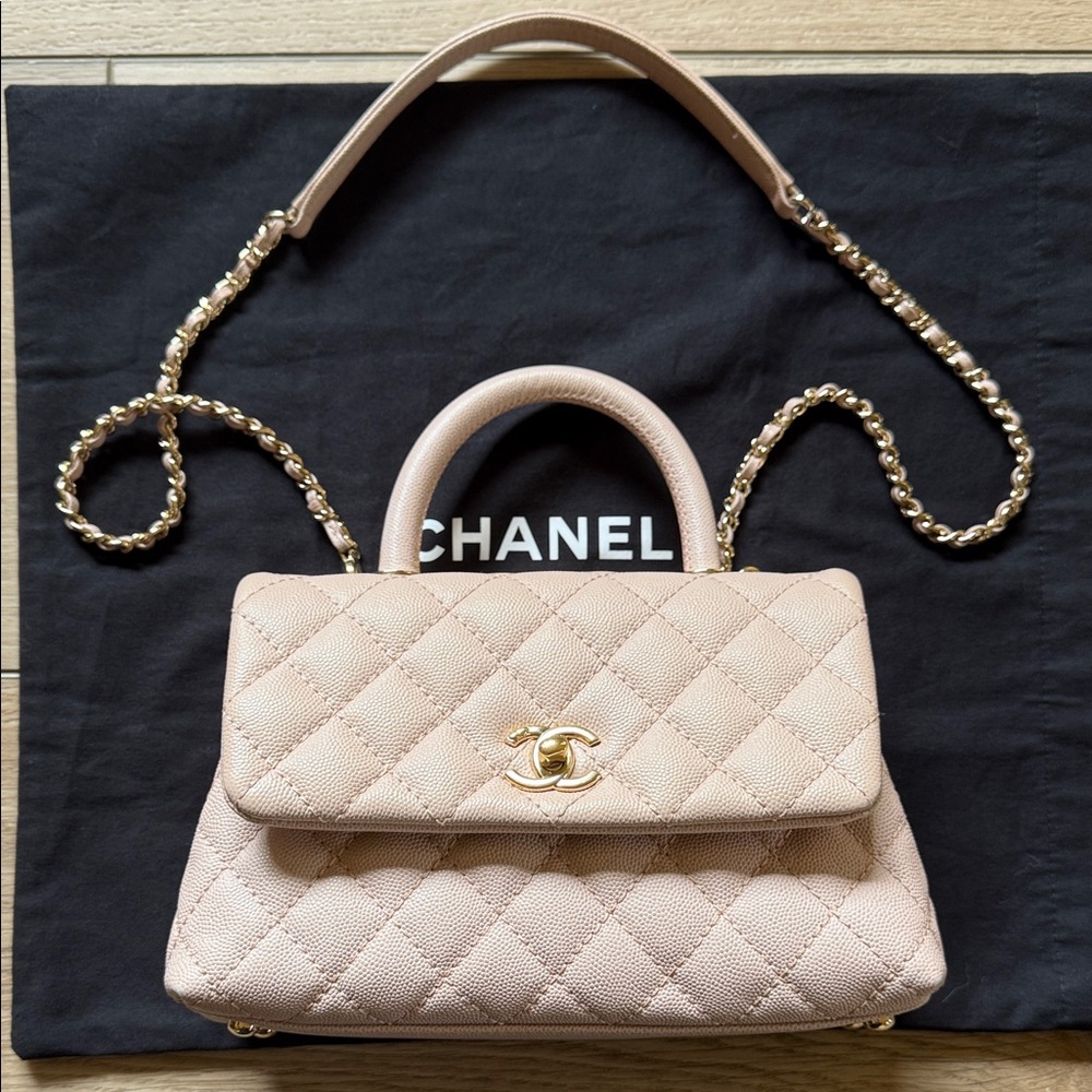 Chanel Cavaiar  Mini CoCo handbag with the removable strap beige/pink tone